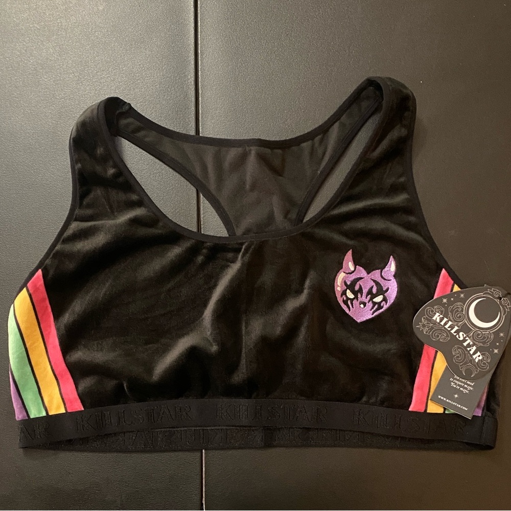 #KS931 - NWT Killstar Black Velvet Racerback Bralette with Pastel Rainbow-3X